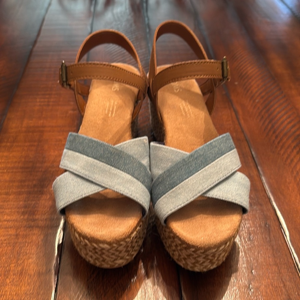TOMS Womens Willow Suede Strappy Wedge Sandals Denim